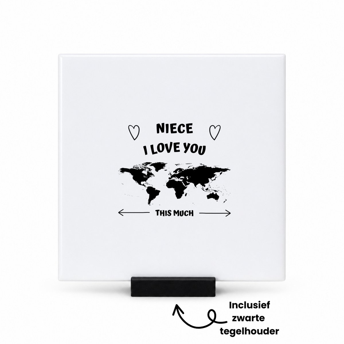 Hacebo Niece I love you this much tegeltje met tegelhouder - Nicht - geweldige nicht - tegeltjes met tekst - liefste nicht - verjaardag - cadeau - kado - bedankje - geschenk - spreuktegels - 10.8x10.8 CM Wit