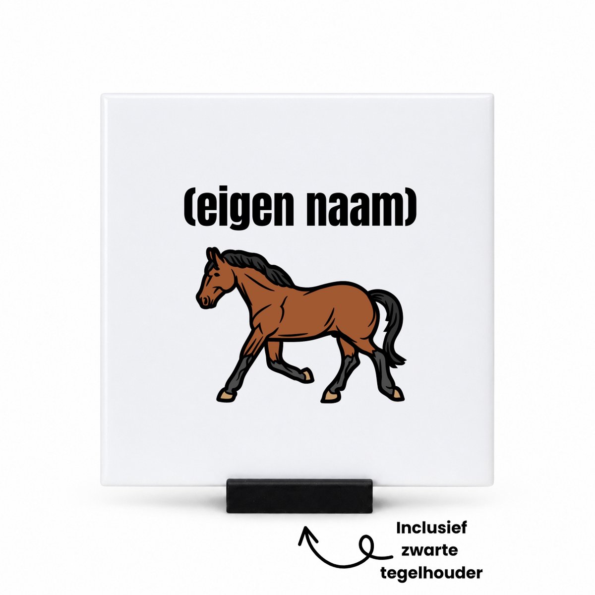 Hacebo rennend paard met eigen naam tegeltje met tegelhouder - Paarden - paarden liefhebbers - tegeltjes met tekst - iemand die houdt van paarden - verjaardag - cadeau - kado - spreuktegels - 10.8x10.8 CM Wit