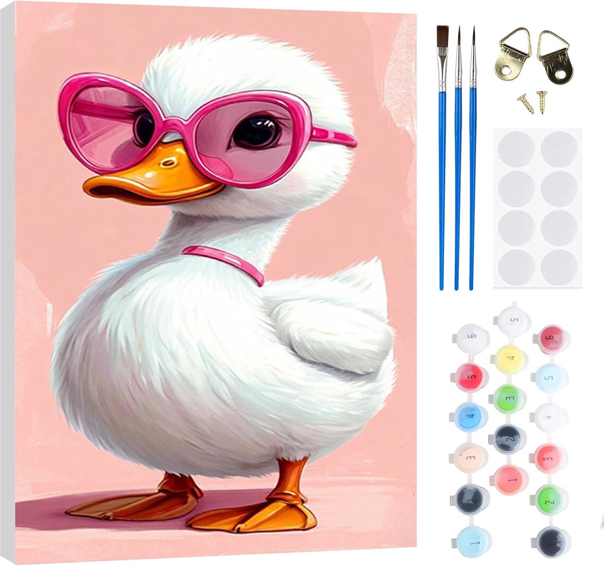 SnelShoppen - Schilderen op Nummeren voor Volwassenen en Kinderen - Dieren Schilderen met Acrylverf en Penselen - 20x30cm Duck Schilderij voor Decorat