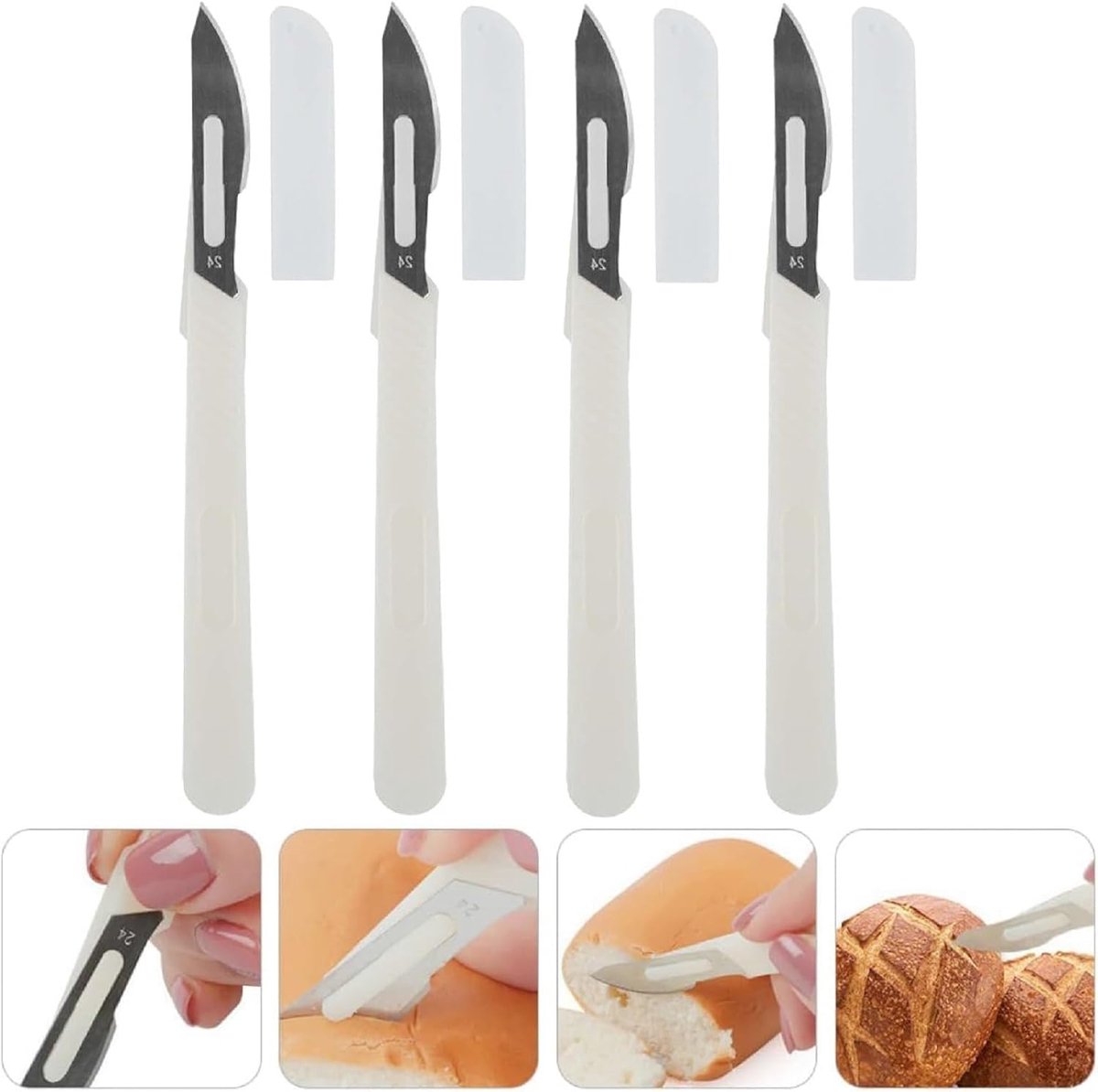 SnelShoppen - Kiuiom Deegmes, Broodsnijder, Baguette Snijgereedschap, 4 Stuks Snijmes voor Baguette, Ergonomisch Design, Carbon Staal, Duurzaam en Roe