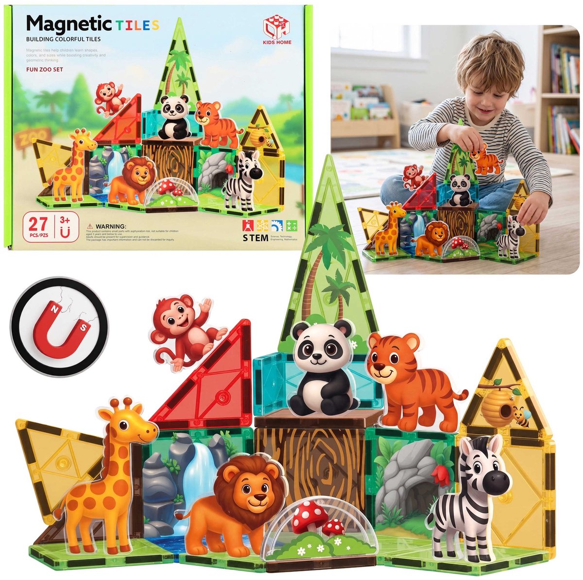 Magnetische bouwblokken Zoo, creatieve bouwset met 27 onderdelen, voor kinderen 3+