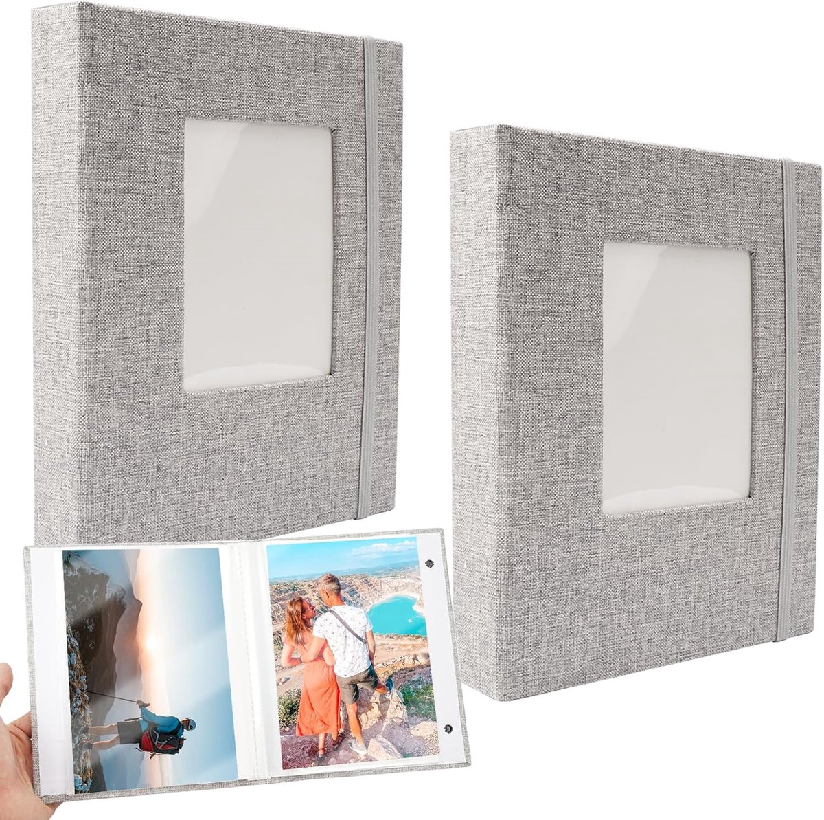 SnelShoppen - Fotoalbum 13x18 cm, 52 foto's, mini insteekalbum met linnen hoes, 26 pagina's, zuurvrij, voor bruiloft, gezin, vakantie, stijlvol en duu