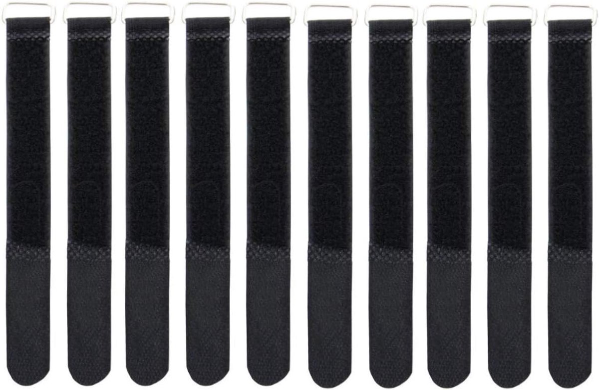 SnelShoppen - Klittenband kabelbinders 20 x 300 mm, zwart - Stevige kabelbinders met metalen oogje voor evenementen, kabelbeheer, en diefstalpreventie