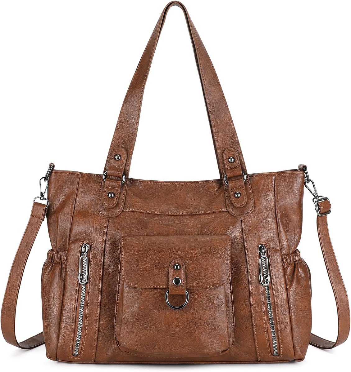 SnelShoppen - BAIGIO Handtas Dames - Vintage Schoudertas Grote Shoppertas PU-Leer Met Meerdere Vakken - Verstelbare Schouderriem - Crossbody Tote Bag