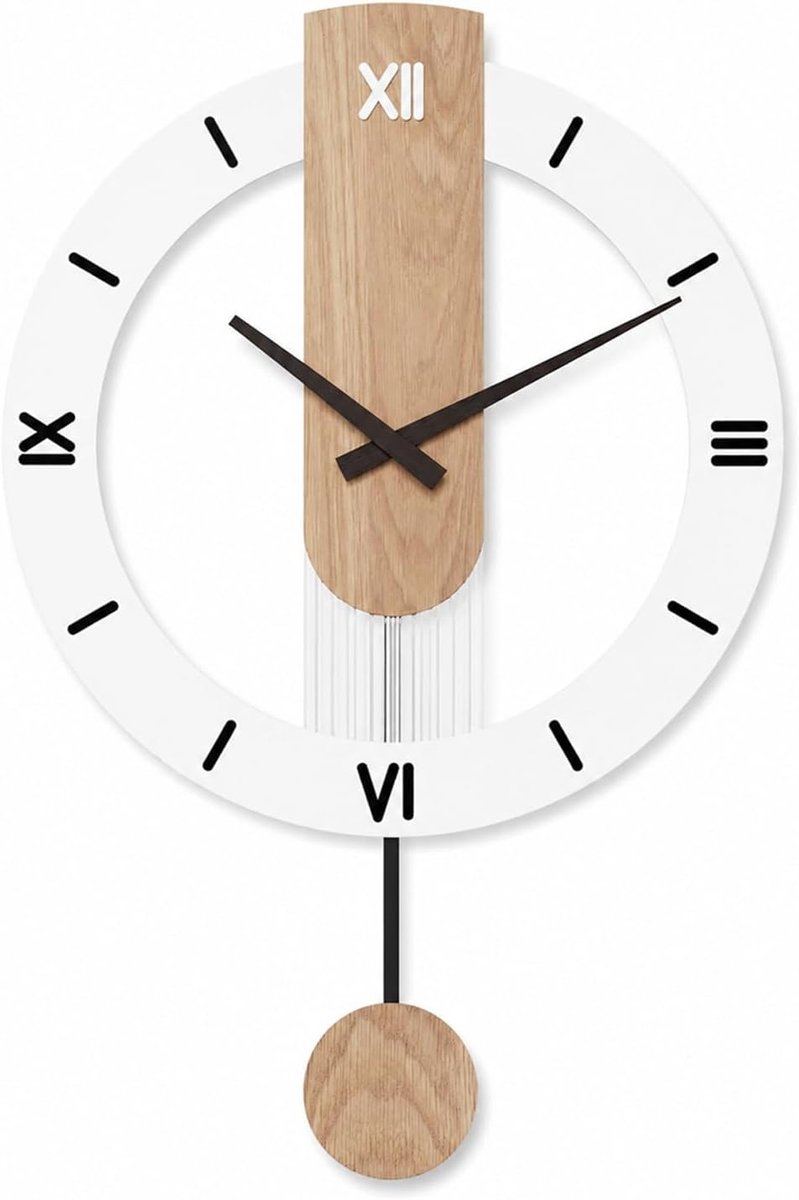 SnelShoppen - Houten Wandklok met Slinger 40x55 cm - Stil Quartz Uurwerk - Geluidloze Wandklok met Romeinse Cijfers - Decoratie voor Woonkamer, Slaapk