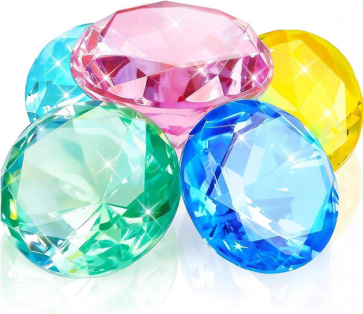 SnelShoppen - 5 Stuks Duikjuwelen Zwembadspeelgoed - 6 cm Kleurrijke Diamantvormige Duikstenen voor Schatzoeken, Zwemtraining, Vaasvuller, Groot