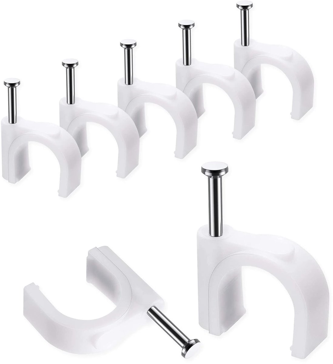 SnelShoppen - 100 Stuks Kabelclips 10 mm - Sterke Witte Ronde Kabeltacks voor Kabelbeheer - Organiseer Ethernet, Coax en Luidsprekerdraden - Duurzame
