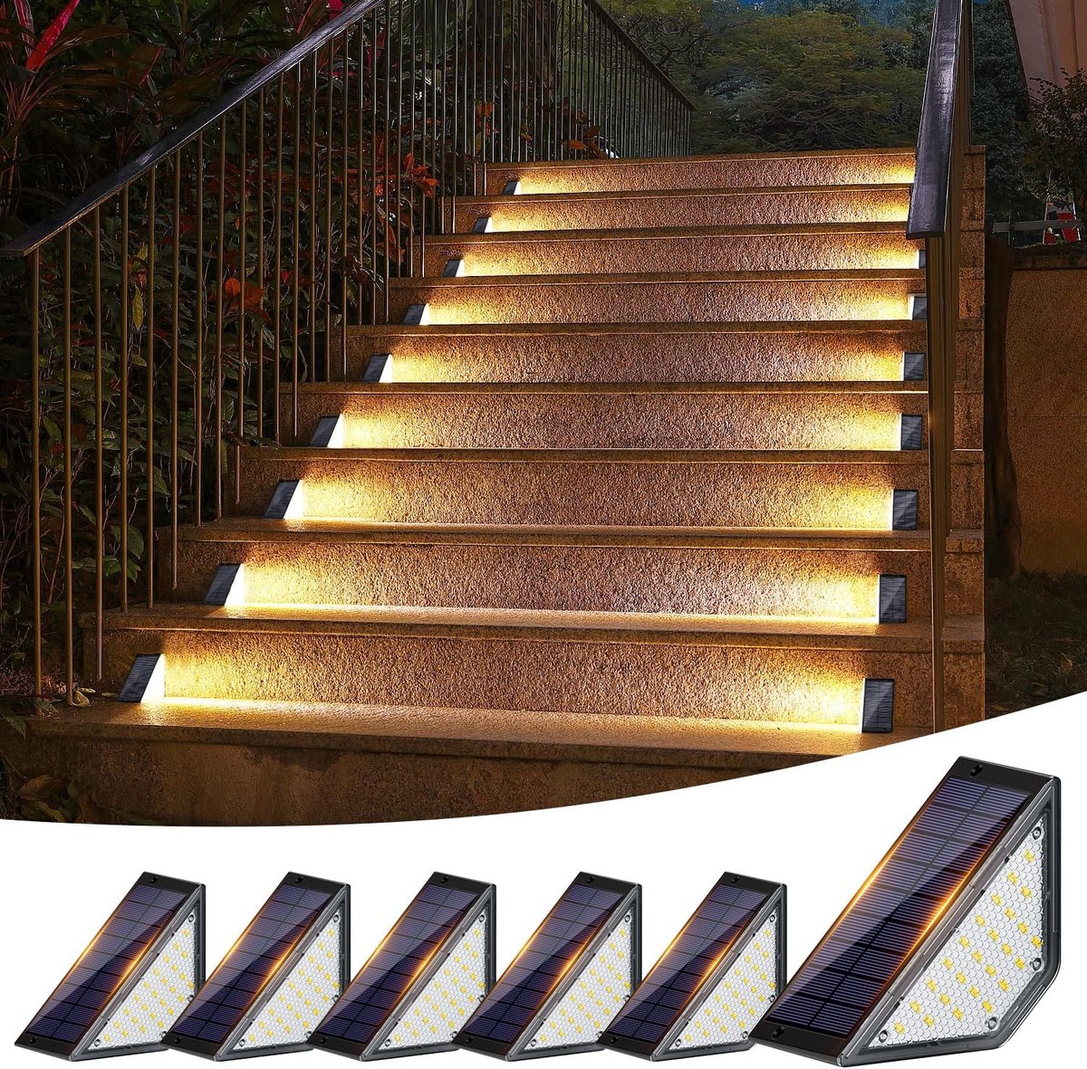 SnelShoppen - Zonnelampen voor buiten, LED tuinlampen voor terras, hek en pad, IP65 waterdicht, 6 stuks, decoratieve verlichting voor trappen en binne