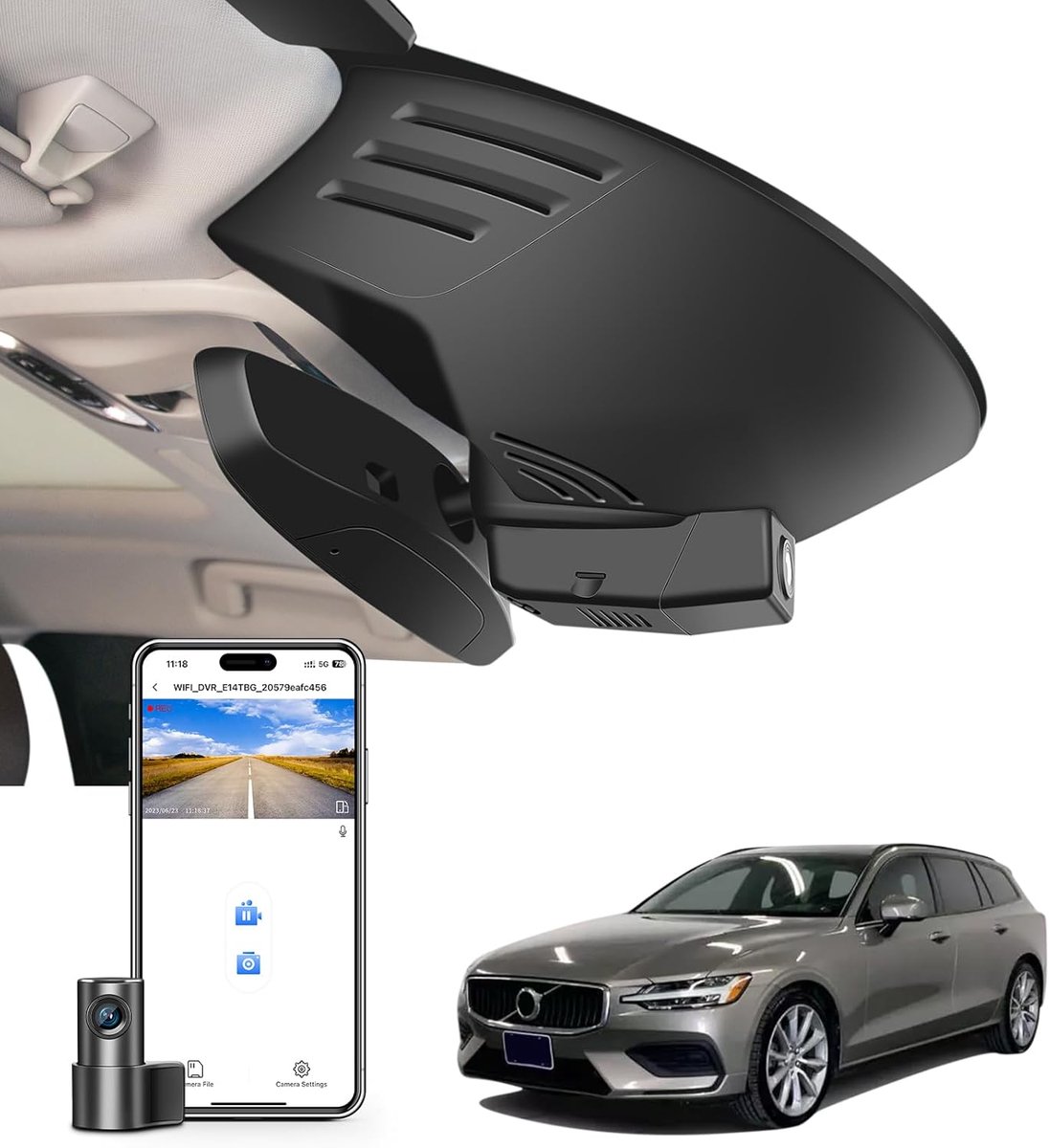 SnelShoppen - 4K+1080P Dashcam Auto Voor en Achter, OEM-Look voor Volvo S60 V60 T5 T6 T8 B5 2019-2022, Loop-opname, G-sensor, WiFi, App, 128 GB Kaart