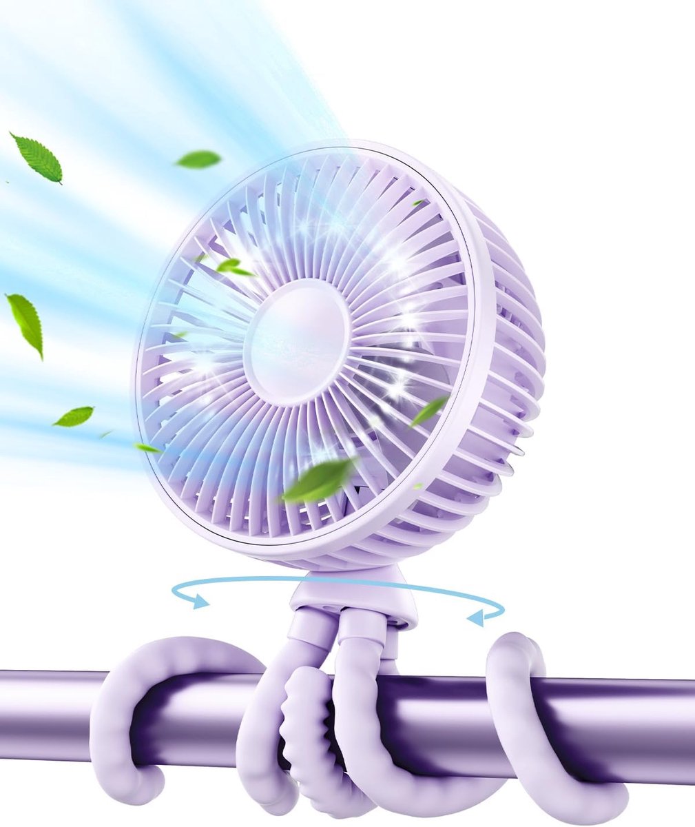 SnelShoppen - Draagbare Wandelwagenventilator met Oscillatie, 4 Snelheden, 360° Draaibaar, Ideaal voor Baby's, Reizen, Camping, Auto, Mini Ventilator