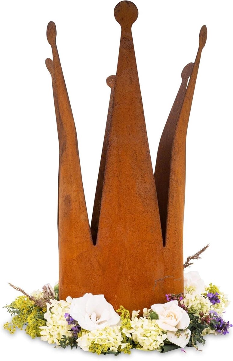Kroon decoratie set - Roestlook kronen - Tuin en huis - Handgemaakt metaal - 22 en 32 cm - Bruin