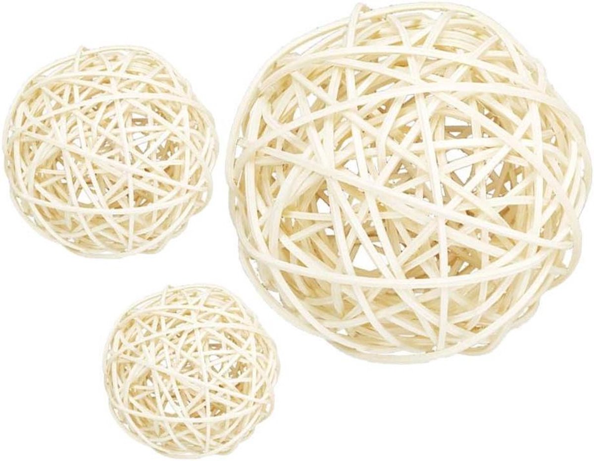 Decoratieve Ballen - Krans Decoratie - Huis Aankleden - Handgeweven - 3 Stuks - Wit
