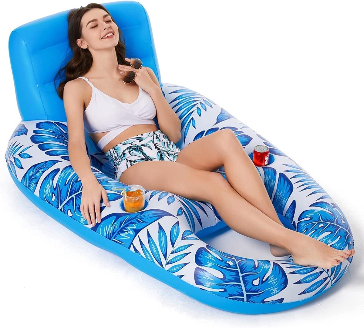 Opblaasbare ligstoelen voor bij het zwembad – zonnebedden – drijvende luchtmatrassen – drijvende stoelen voor volwassenen – loungestoelen voor bij het zwembad – opblaasbare zwembadmatrassen – ligstoelen voor buiten/op het strand – blauw-140cm*90cm