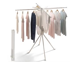 Foldable Clothes Drying Rack - Vrijstaande, opvouwbare droogrek met roterende armen efficiënt drogen van kleding - Kunststof en metaal - Wit