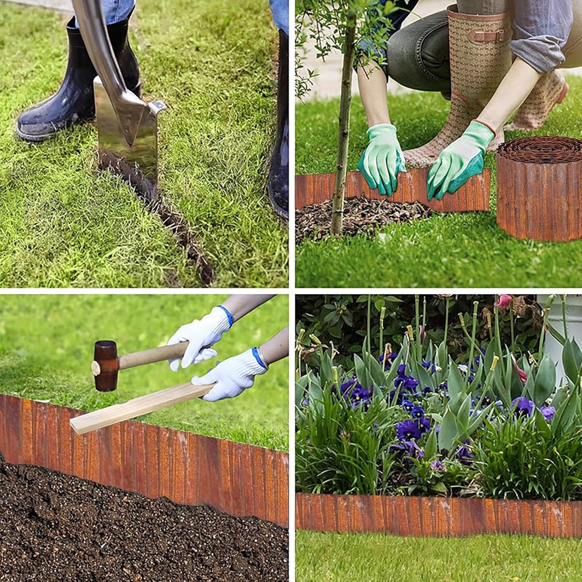 SnelShoppen - Lawn Edging Corten Steel 6.1 m - Flexibele Rust-Look Tuinrand 15.2 cm Hoog - Decoratieve Bloembedden Afbakening voor Tuinen, Paden en Bo