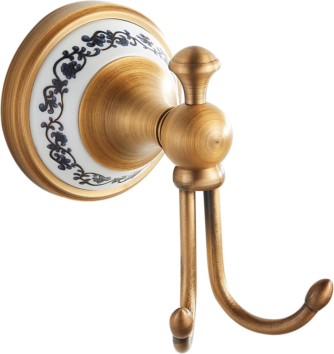 SnelShoppen - Antieke Bronzen Messing Handdoekhaken, Wandgemonteerde Badkamer Accessoires, Porselein Design, Duurzaam en Stijlvol