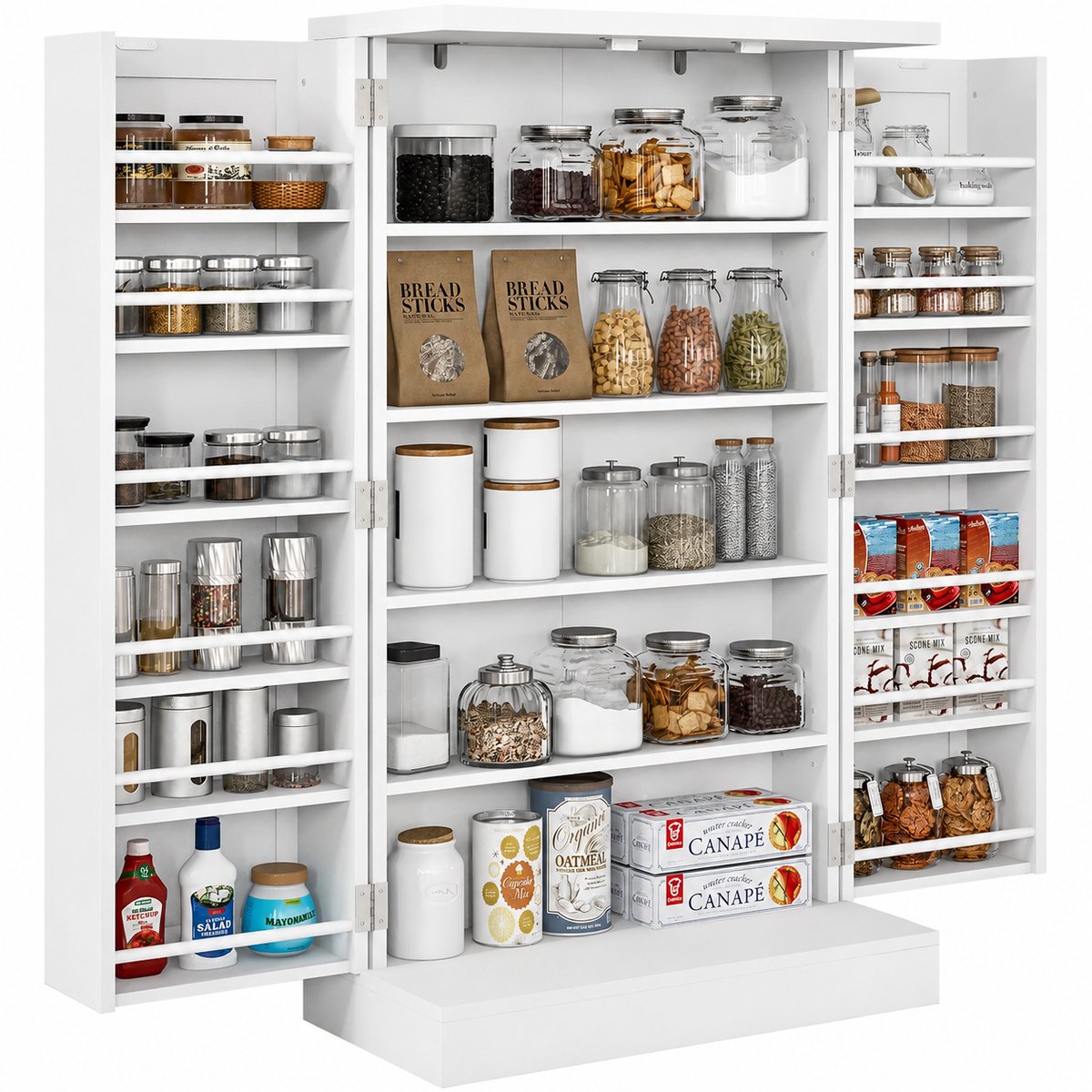 DPLUNIQ Keukenkast - Opbergkast - Keuken Accessoires - Voorraadkast - 16 Verstelbare Planken - 60x30x104cm - Wit