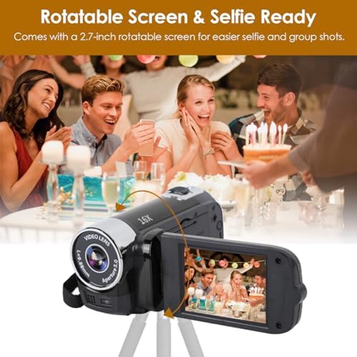 SnelShoppen - Video Camera voor Vlogs, 1080P Full HD Camcorder, 16MP, 16x Digitale Zoom, 2.7 Inch Rotating Screen, Met Vullicht, USB Poort, Ideaal voo