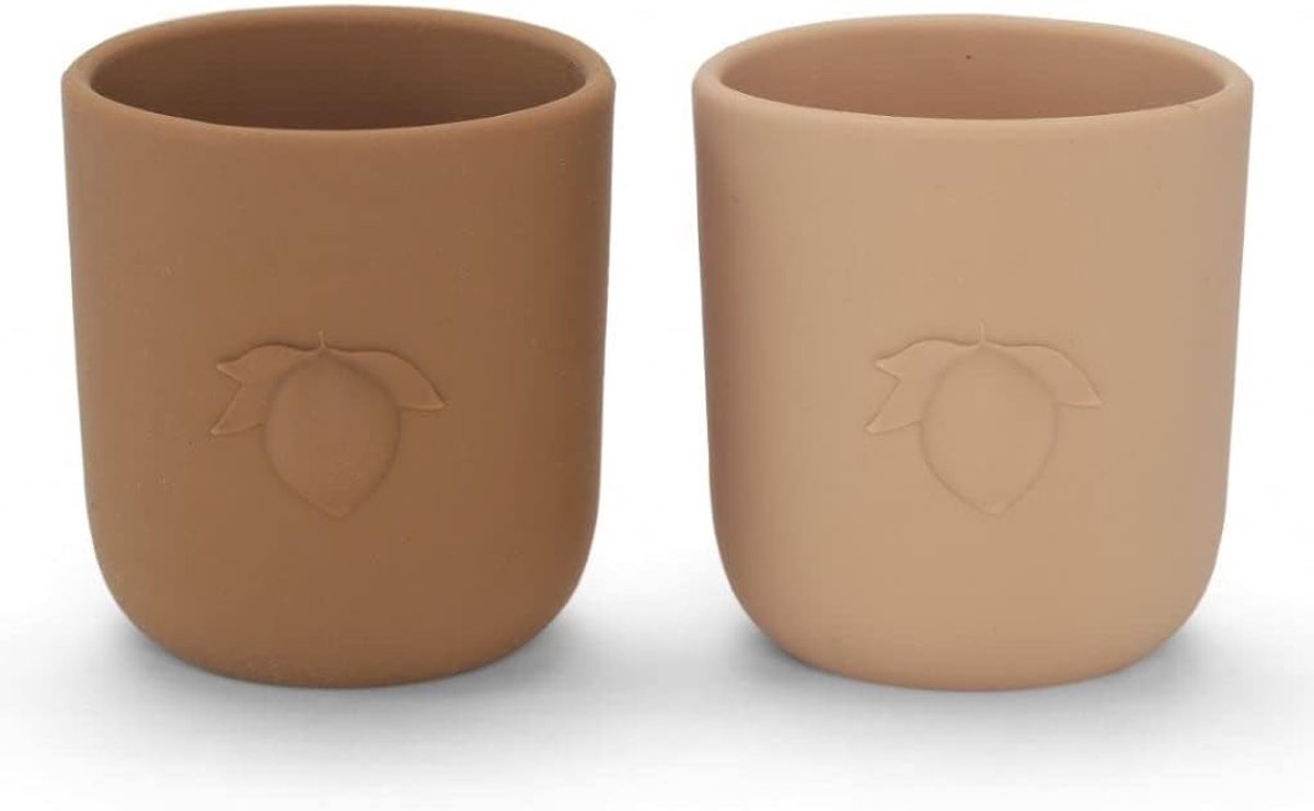 SnelShoppen - Set van 2 Silicone Drinkbekers - Lemon Kleur - Roze Zand/Caramel - Duurzaam en Kindvriendelijk - Perfect voor Feesten, Camping en Thuisg