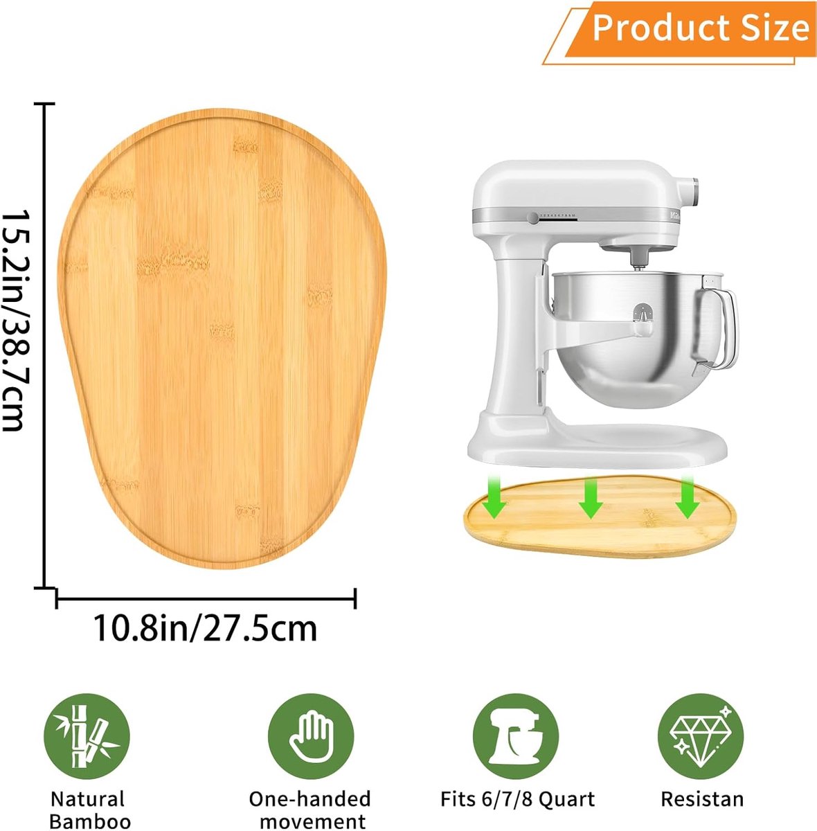 SnelShoppen - Bamboe Mixer Slider voor KitchenAid 6/7/8 Quart Bowl-Lift Stand Mixer - Natuurlijke Schuifmat voor Keuken, Antislip, Duurzaam, Eco-vrien thumbnail 4