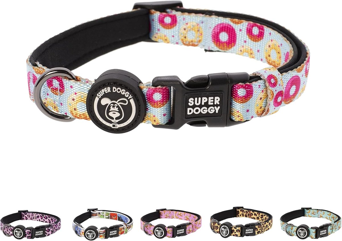 SnelShoppen - Verstelbare Nylon Hondenhalsband met Kussen, Fashionable Ontwerpen, Lichtgewicht voor Puppy’s, Maat S (25-40 cm), Donuts, Ideaal voor Wa