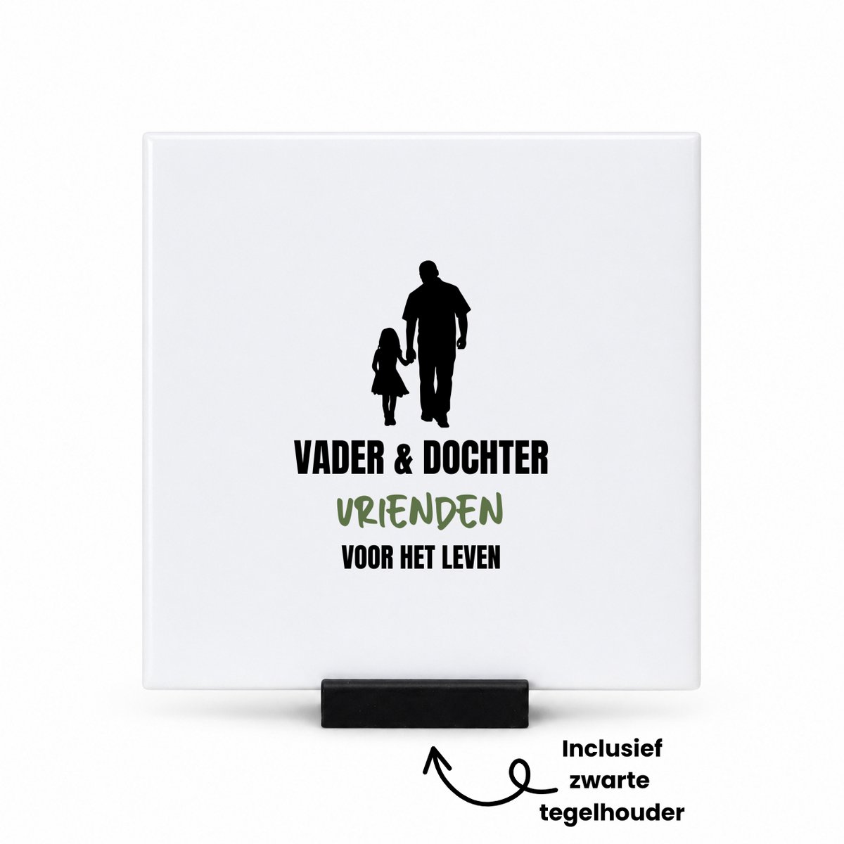 Hacebo Vader en dochter tegeltje met tegelhouder - Liefde - vrienden - tegeltjes met tekst - verjaardagscadeau - cadeau voor vader/dochter - gift - kado - spreuktegels - 10.8x10.8 CM Wit