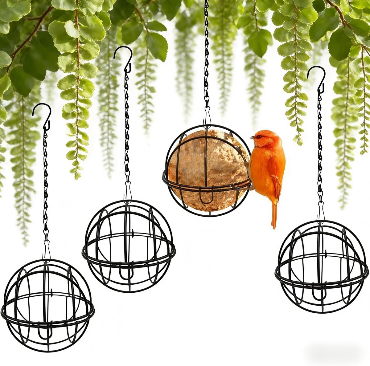 SnelShoppen - 4 Stuks Weerbestendige Mezenbollenhouders van Metaal met S-Haken - Duurzaam Vogelvoederstation voor Tuin, Perfect voor Wilde Vogels, Mez