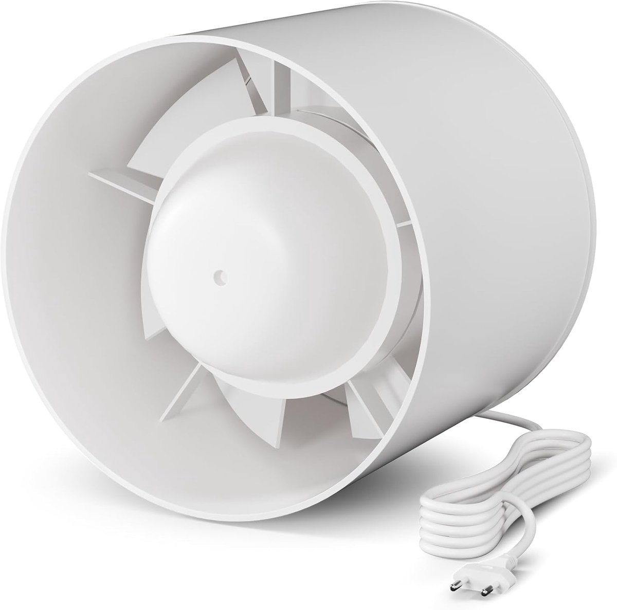SnelShoppen - 100 mm Inline Tube Fan, Stille Duct Fan 130 m³/h voor Badkamer, Toilet, Keuken, Serre, Tent, Garage, Wit (4 Inch met 1.5 m Stekker)
