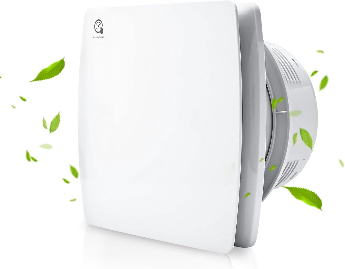 SnelShoppen - Badkamer Afzuigventilator 100 mm met Vochtigheidssensor en Timer, 95 m³/h, 12 W, Stil 34 dB, Wit, Ideaal voor Badkamer, Toilet, Keuken e