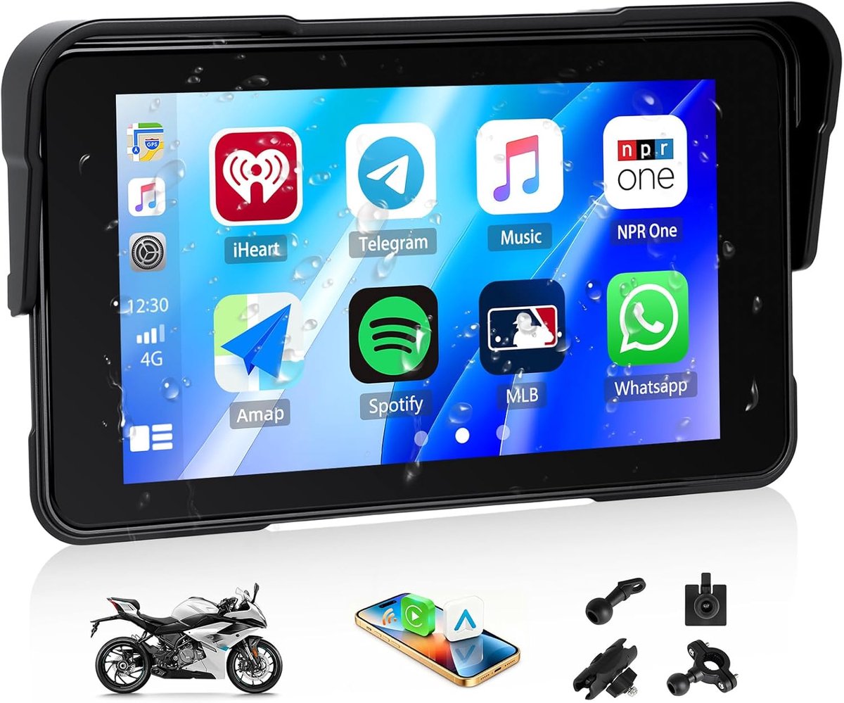 SnelShoppen - 5 Inch HD Touch Screen Carplay Motor Display met Draadloze CarPlay en Android Auto, IP68 Waterproof, Bluetooth Navigatie voor Motorrijde