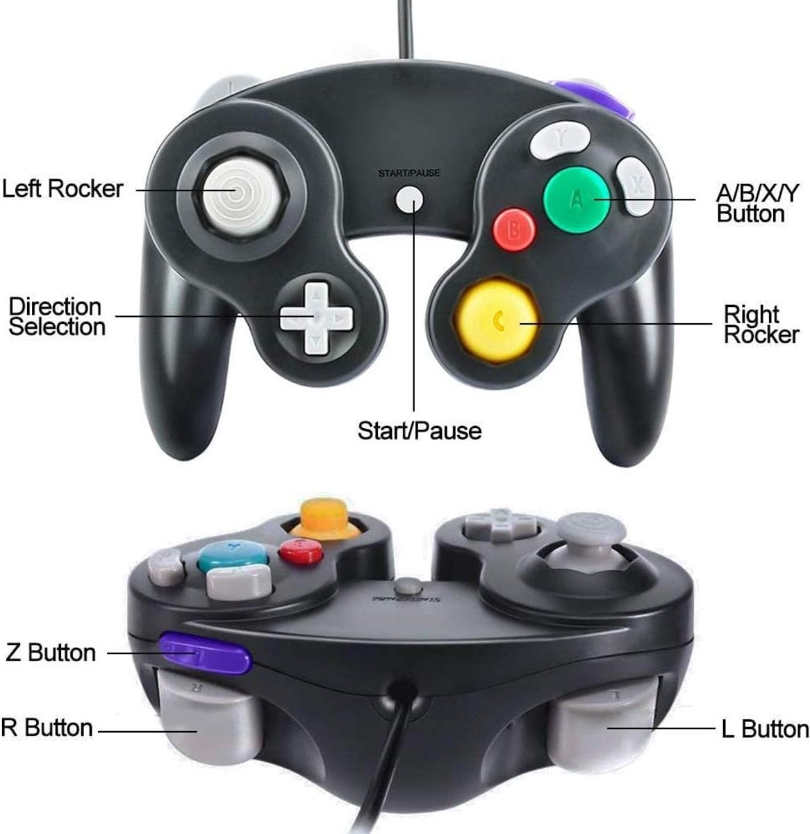 SnelShoppen - 2 Packs Gamecube Controller Bedraad voor Gamecube/Wii/Wii U/PC/Switch - Vibration Gamepad met Dual Analog Joysticks - Zwart