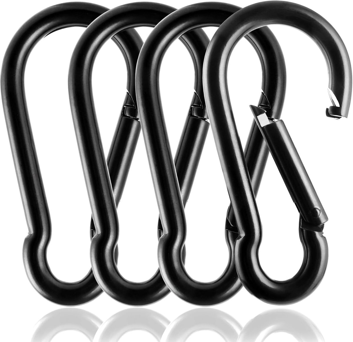 SnelShoppen - 4 Stuks M12 Carabiner Haken Zwart, Roestvrij Staal, 140mm Lengte, 800kg Draagcapaciteit voor Zware Belastingen, Perfect voor Camping, Bu