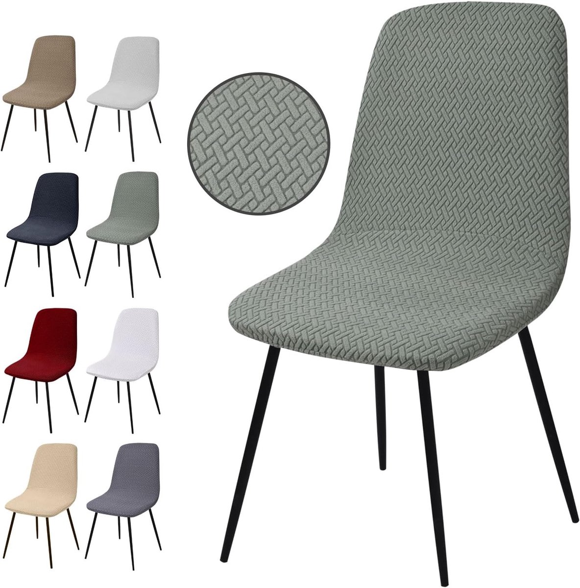 SnelShoppen - Stretch Set van 6 Wasbare Afneembare Jacquard Stoelhoezen voor Eetkamerstoel
