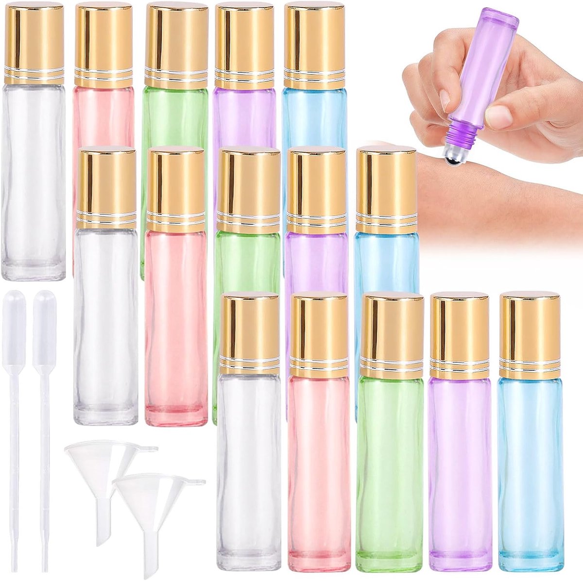 SnelShoppen - 15 Stuks 10ml Essentiële Olie Rollerflessen Glas - Herbruikbare, UV-Beschermende Flesjes voor Aromatherapie, Schoonheidsverzorging en Pe