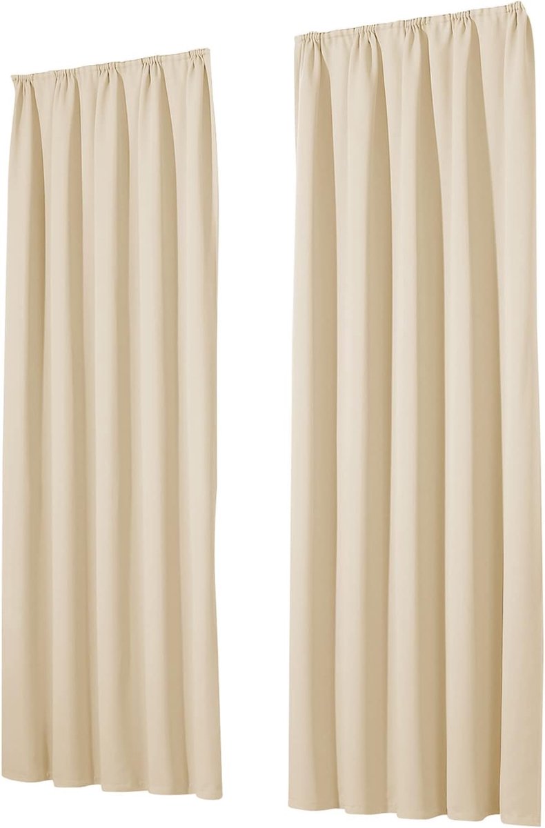 SnelShoppen - Set van 2 Zwarte Outdoork curtain Thermisch 245x135 cm Opaque Crème met Rimpelband, Energiebesparende Geluidsabsorberende Gordijnen voo