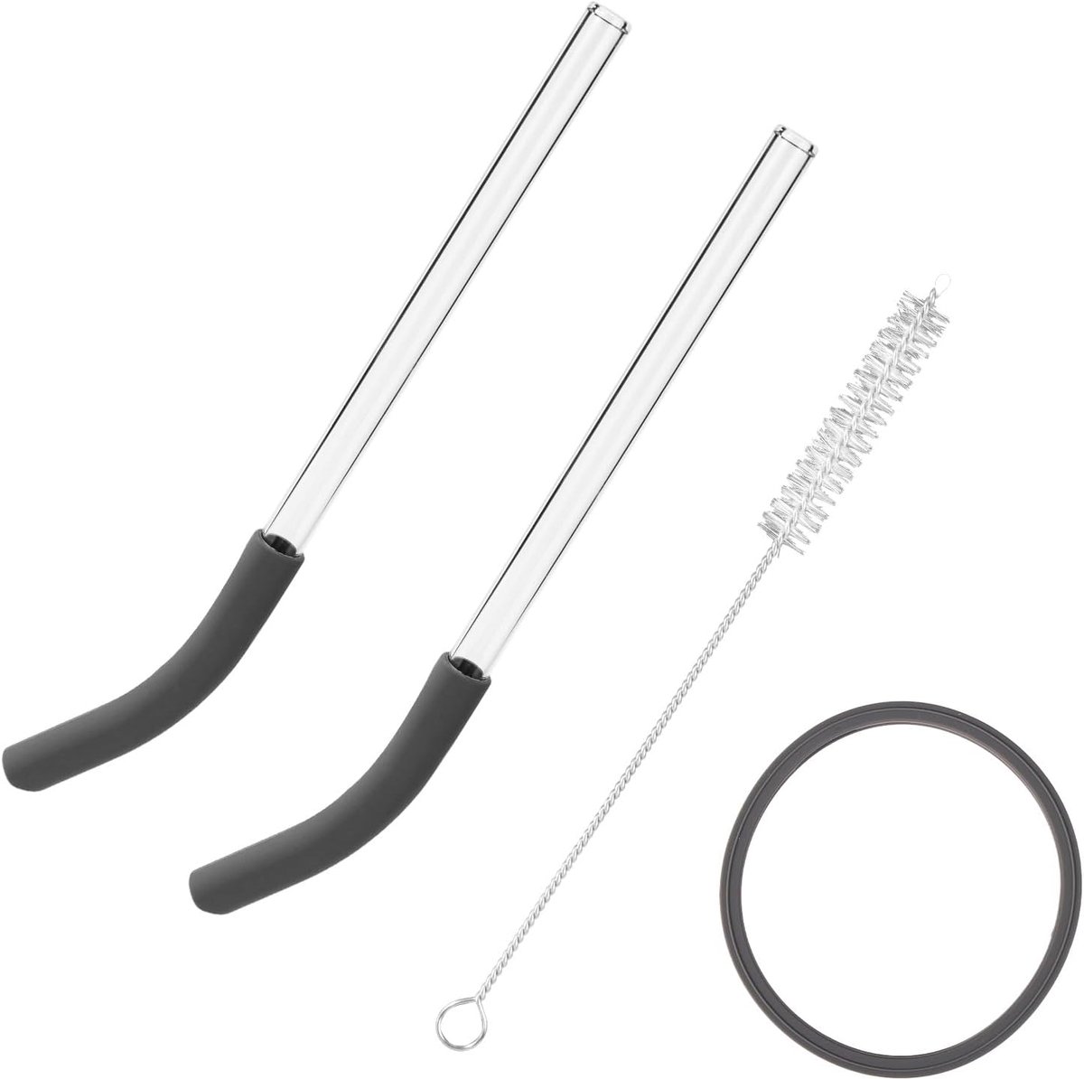 SnelShoppen - 2 Stuks Herbruikbare Glazen Rietjes voor Smoothie Blender, Inclusief Pakking O-Ring & Reinigingsborstel, Ideaal voor Reisbeker, Keuken e