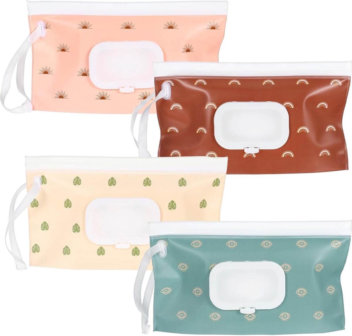 SnelShoppen - Pack van 4 Baby Wet Wipe Bags, Refillbare Natdoekjes Houder, Handzaam voor Reis, Speelpen, Onderweg, Multifunctioneel, Verschillende Pat