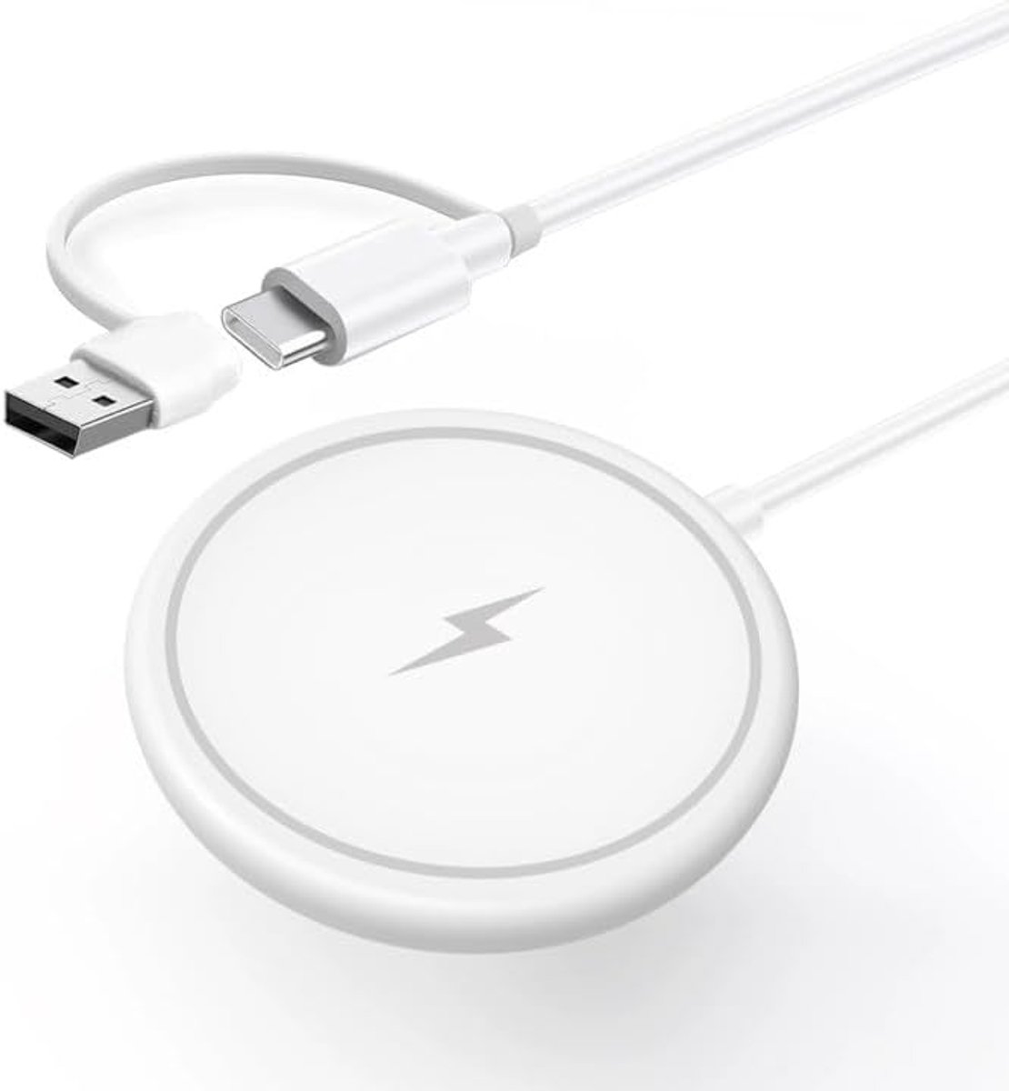 SnelShoppen - 15W Draadloze Oplader - Inductieve Oplaadstation voor iPhone 16, 15, 14, 13, 12 - Snelladen - Magnetisch - Type-C en USB-A Ingang