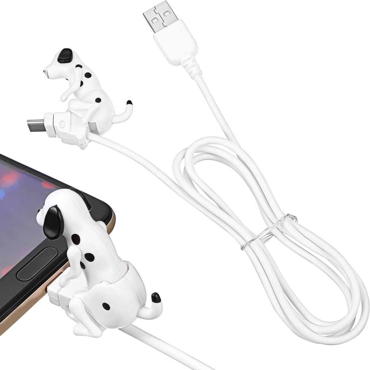 SnelShoppen - Creatieve Puppy Oplader USB Kabel Type C - Dierlijke Oplader voor Telefoons - Humoristische Honden Kabel - Wit Metaal, Duurzaam en Eenvo