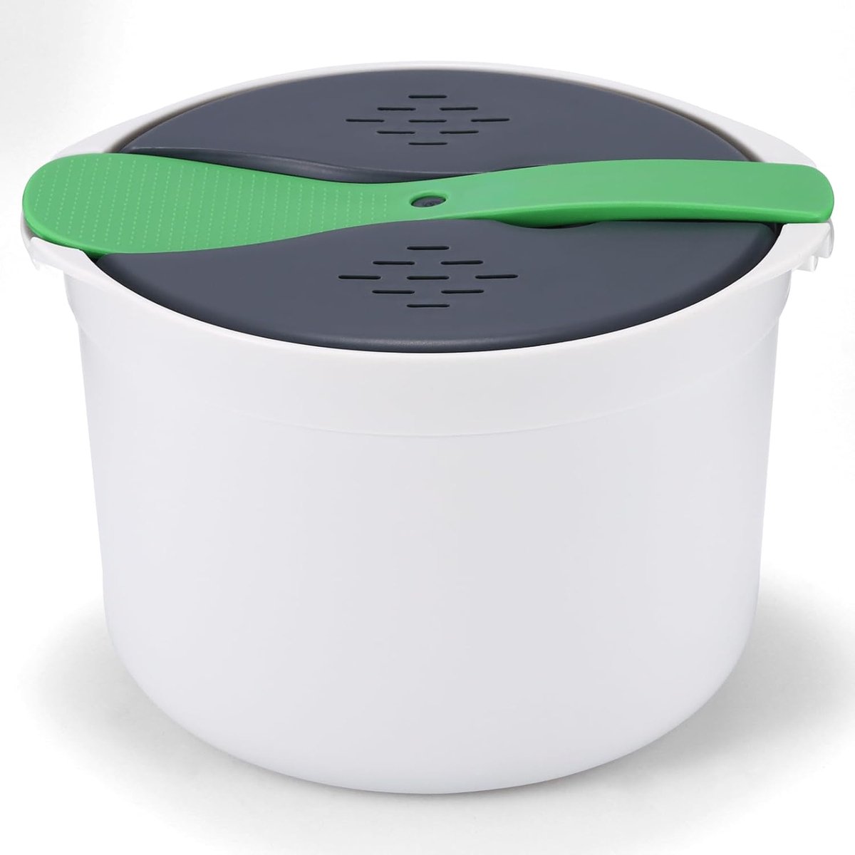 SnelShoppen - Magnetron Rijstkoker 2L met Stoomboot, Rijstschep en Zeef - Ideaal voor Vlees, Pasta, Aardappelen en Groenten - Perfect voor Snelle Maal