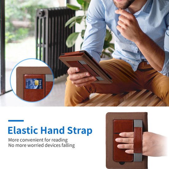 OUYLAF 7 inch e‑reader hoes - E-reader beschermhoes - Leerachtige e-reader cover - E-reader hoes leer - bruin - E‑reader beschermhoes met handriem - E Reader beschermhoes van ouylaf — afbeelding 5
