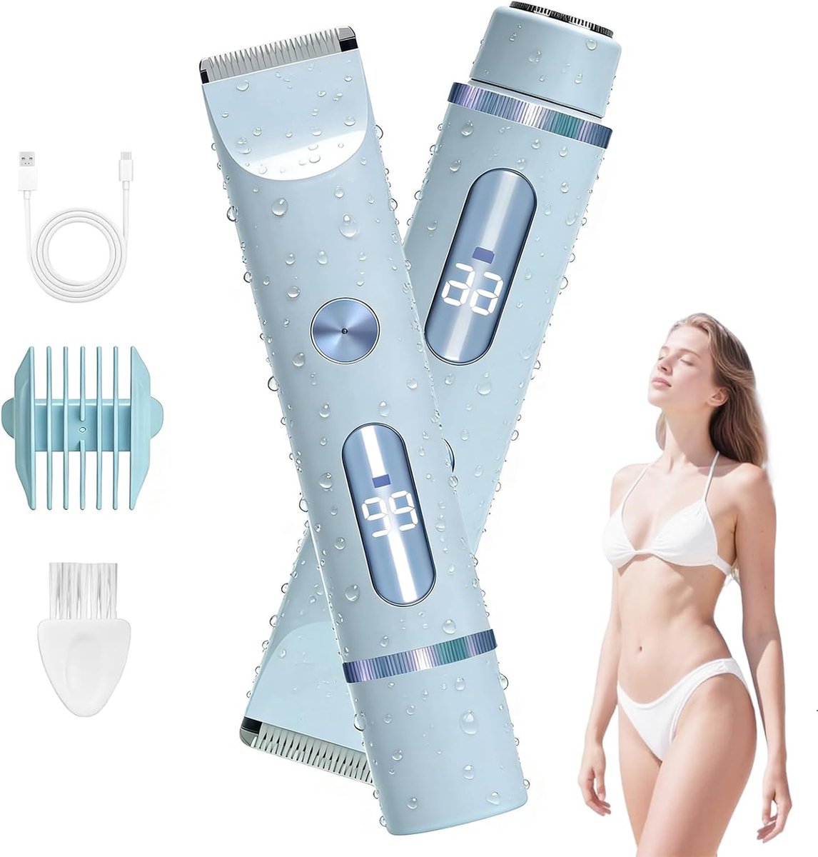 SnelShoppen - Elektrisch Scheerapparaat voor Vrouwen 2 in 1 - IPX7 Waterdicht Scheerapparaat - Tondeuse voor Gezicht, Benen, Oksels & Lichaam - Bikini
