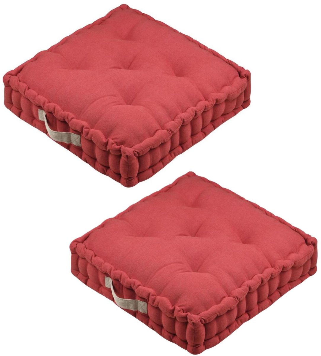 Stof Textile Vloerkussen Rilax - 2x - rood - katoen - 60 x 60 x 10 cm - vierkant - Extra dik - palletkussen