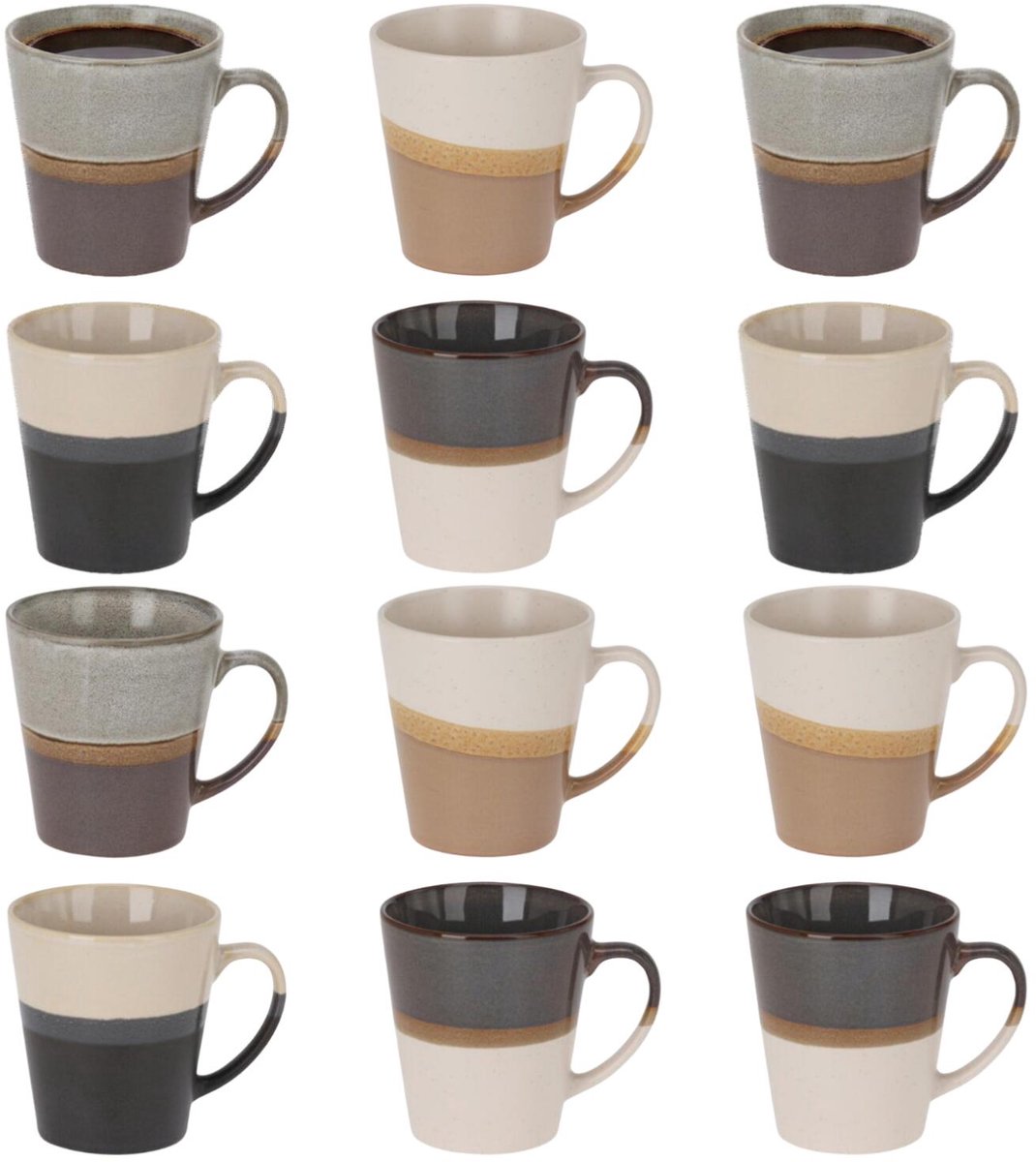 Bellatio Design Koffie / thee mok Rustic - 12x stuks - aardetinten - 300 ml - mokken - keramiek