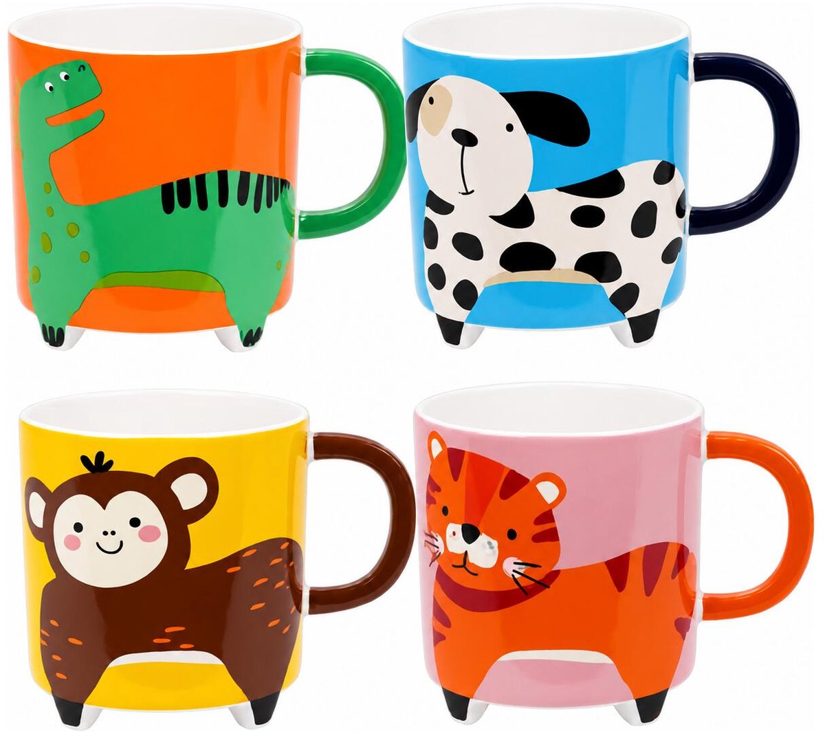 Bellatio Design Kinder mokken Jungle - set 4x - drinkbekers / melkbekers - 330 ml - dierenprint