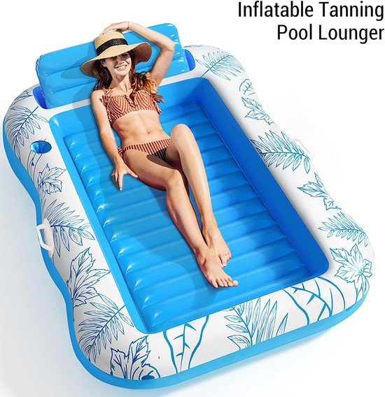 Opblaasbare ligstoel - Zonnebank bed - Ontspannen in water - Inclusief kussen - 2-persoons - Blauw — afbeelding 5
