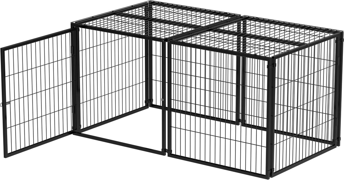 Modulaire Hondenbench 160x80x80 cm – Flexibele Hondenkooi met Veiligheidsdeksel & Verstelbare Deur – Staal met Roestbescherming incl – Zwart