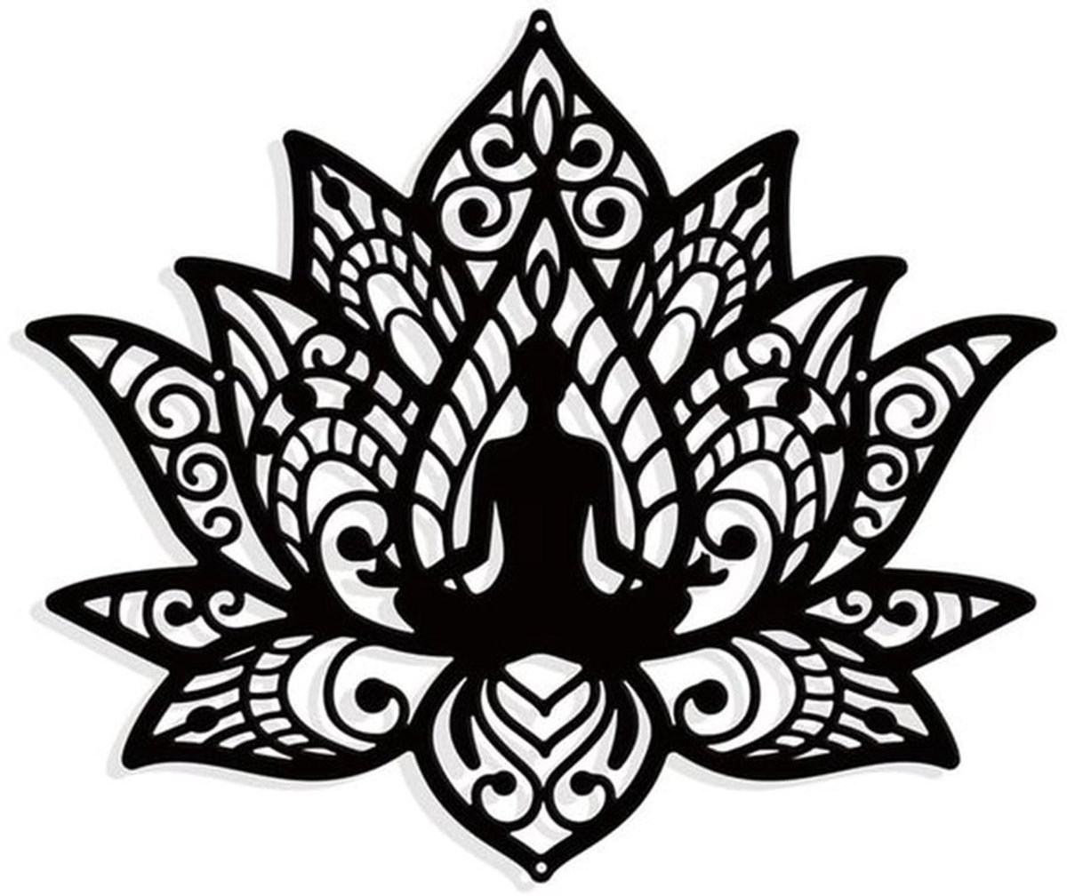 Mandela Yoga Metalen Wanddecoratie, Metalen Wanddecoratie, Silhouet Wanddecoratie voor Huis Tuin Hotel Kantoor Muur Kerst Festival Decoratie Cadeau, 29,2 x 25 cm