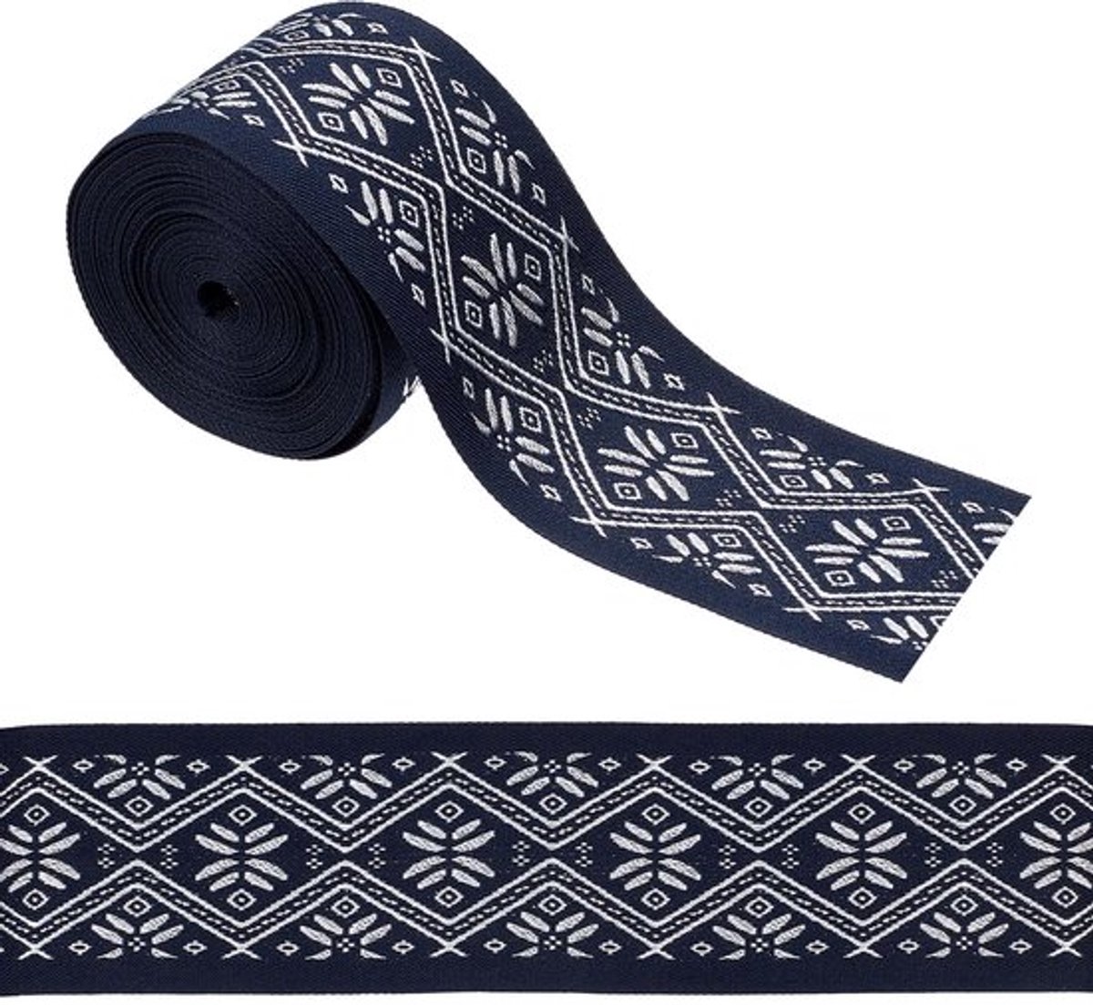 5 Yards 4.8cm Vintage Jacquard Lint Etnische Stijl Borduurwerk Polyester Linten Zwart Geruit Patroon Geweven Stoffen Rand Voor DIY Naaiwerk Ambachten Kleding Jurk Versieringen Woondecoratie