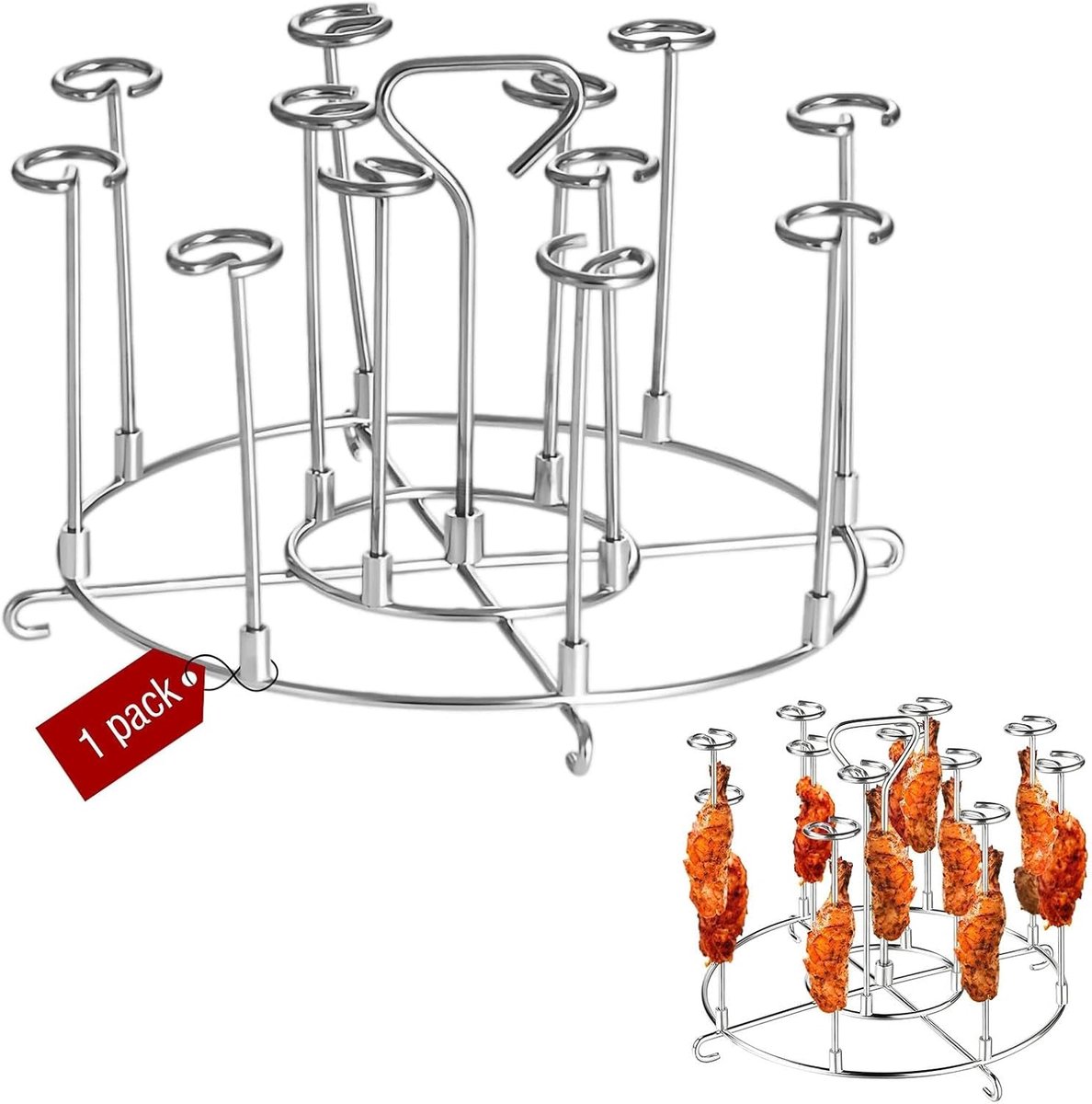 SnelShoppen Air Fryer Skewer Rack Set Verwijderbare Spiesjeshouder voor Air Fryer Ronde Grilstandaard 18.5 x 10 cm Perfect voor Kippenvleugels